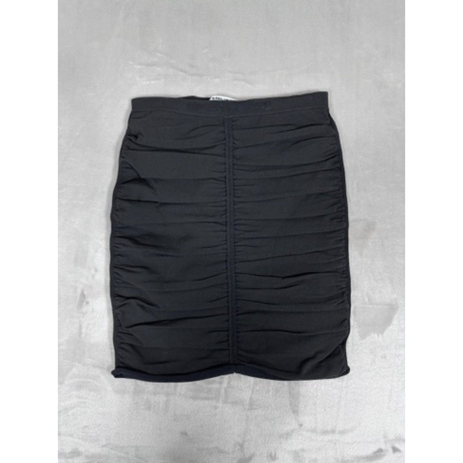 Nwt Alexander Wang Black Ruched Skirt With Logo Elastic Waistband - Size M